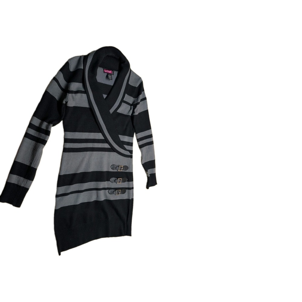 Say what? Women's Dress Size L Sweater Gray & Black Large Stripes Acrylic Blend